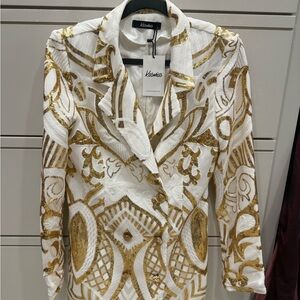 Kosmios White and Gold Embroidered Blazer/ Dress